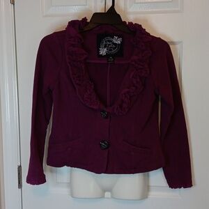 Nick and Mo Boutique Women's Med.  Ruffle Collar Jacket  Plum